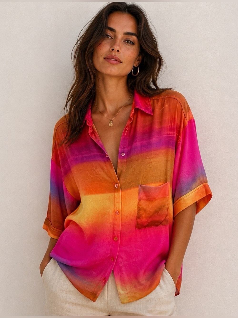 Urban Outfitters Dixon Sunset Mesh Button Down Shirt Size Large